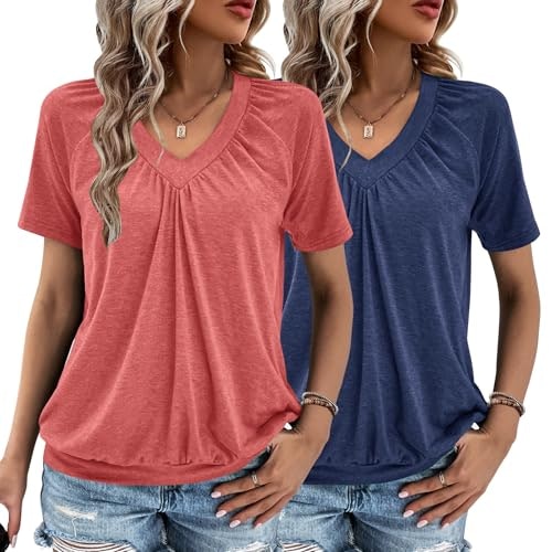 Women's V-Neck Short Sleeve Ruched Top 2-Pack: $22.79