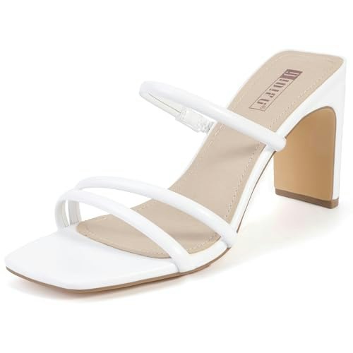 Idifu Women's White Strappy Chunky Block Heels: $26.09