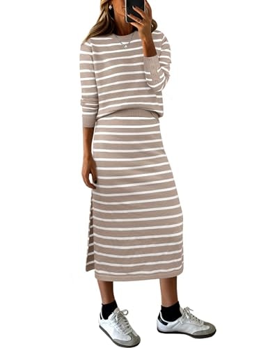 Anrabess Women's 2-Piece Striped Sweater Skirt Set: $33.99