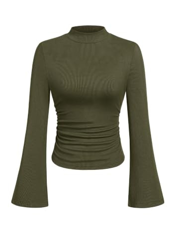 Prettygarden Women's Long Bell Sleeve Mock Neck Ribbed Top: $13.58 Prettygarden Women's Long Bell Sleeve Mock Neck Ribbed Top: $13.58