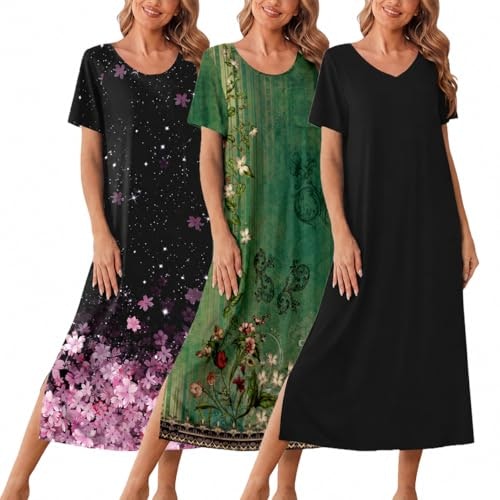 Ekouaer Women's Short Sleeve Nightgown 3-Pack: $29.97 Ekouaer Women's Short Sleeve Nightgown 3-Pack: $29.97