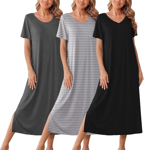 Ekouaer Women's Short Sleeve Nightgown 3-Pack: $25.98 Ekouaer Women's Short Sleeve Nightgown 3-Pack: $25.98