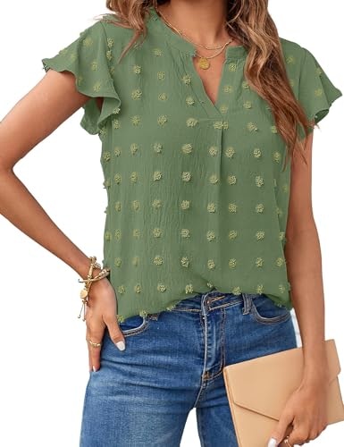 Merokeety Women's V-Neck Ruffle Swiss Dot Blouse: $20.35 Merokeety Women's V-Neck Ruffle Swiss Dot Blouse: $20.35