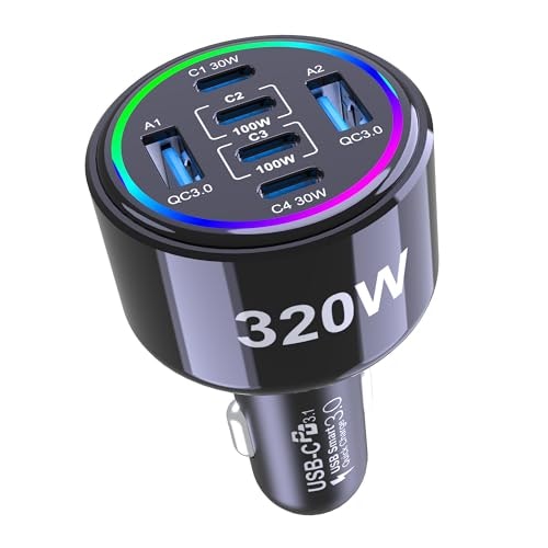 320W 6-Port USB-C Car Charger: $35.67