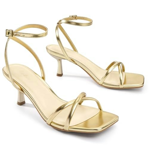Ankis Gold Strappy Kitten Heel Sandals: $37.98 Ankis Gold Strappy Kitten Heel Sandals: $37.98