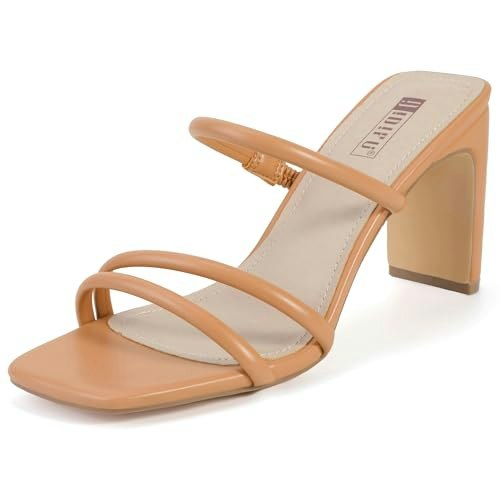 Idifu Women's Nude Strappy Chunky Block Heels: $28.89