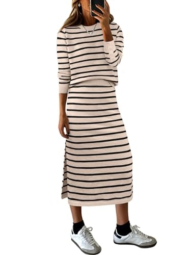 Anrabess Women's Striped Sweater Skirt Set: $33.99