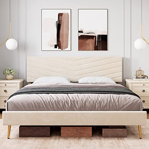 Assile King Size Upholstered Velvet Platform Bed Frame: $269.99