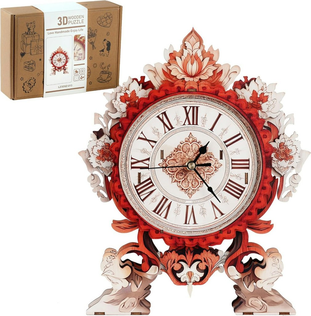 Flame Flower Clock 3D Wooden Puzzle Kit: $9.99