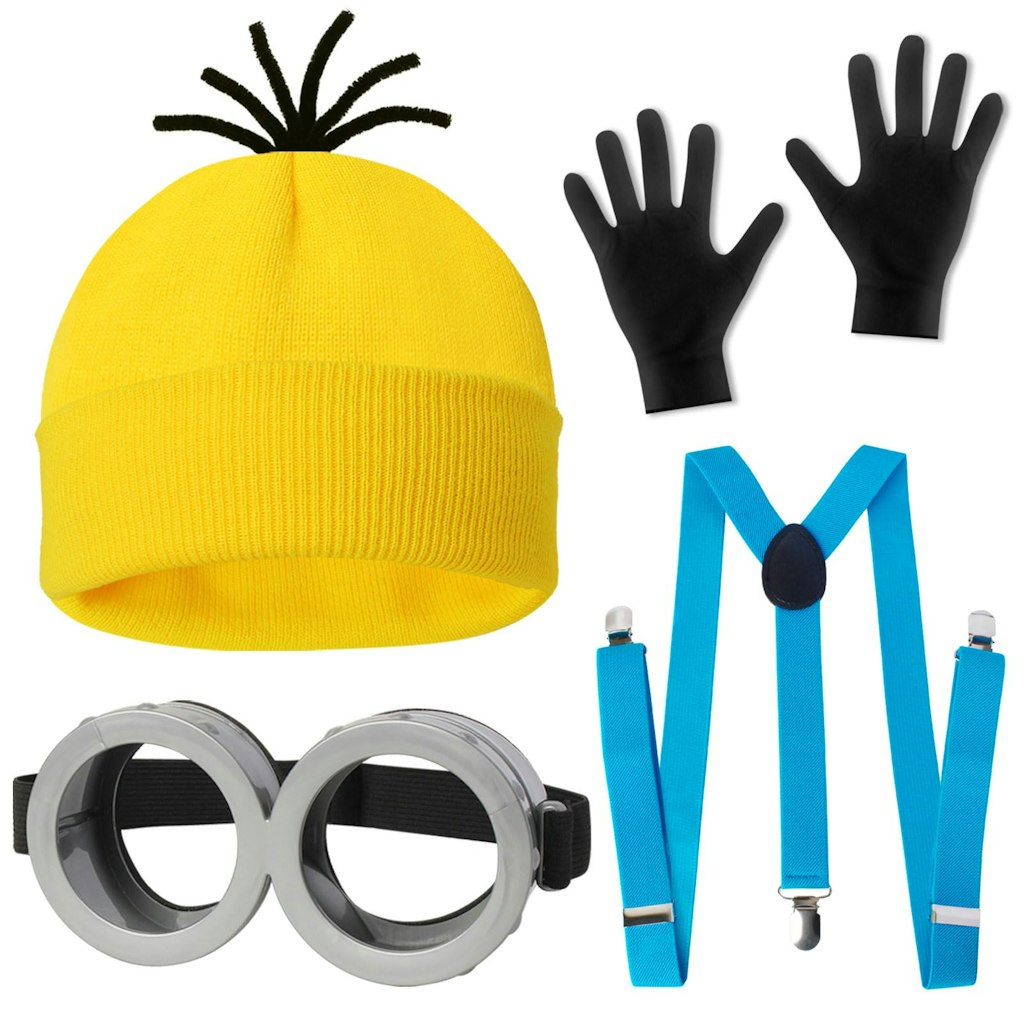 4pcYellow Costume Set w/ Hat, Goggles, Gloves & Suspenders: $9.99