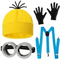 4pcYellow Costume Set w/ Hat, Goggles, Gloves & Suspenders for $10 + free shipping w/ Prime