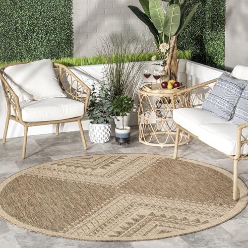nuLOOM Landry Brown Geometric 7-Foot Round Indoor/Outdoor Area Rug: $70.55