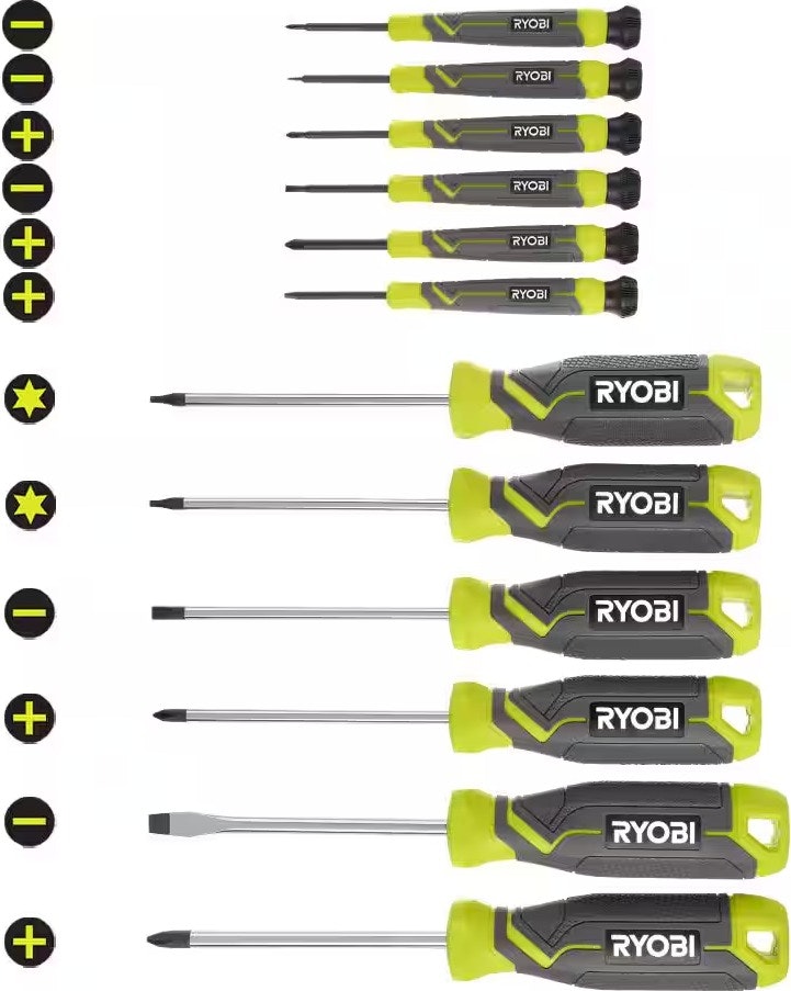 Ryobi 12-Piece Screwdriver Set: $16