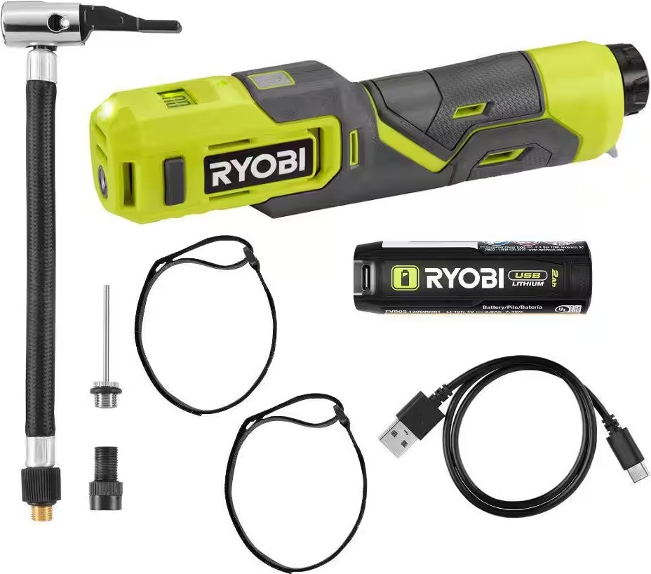 Ryobi USB Lithium Cordless Bike & Ball Pump Inflator Kit: $20 Ryobi USB Lithium Cordless Bike & Ball Pump Inflator Kit: $20