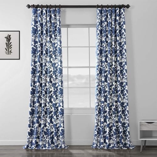 Half Price Drapes Printed Floral Cotton Room Darkening Curtain 50" x 96": $32 Half Price Drapes Printed Floral Cotton Room Darkening Curtain 50" x 96": $32