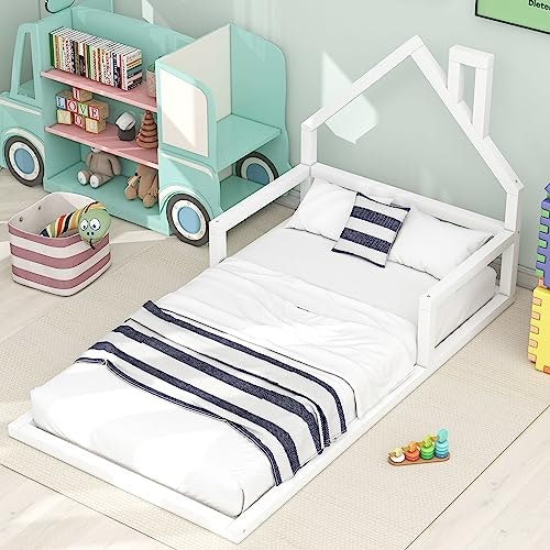 Jintop Twin House-Shaped Floor Bed Frame: $95.91