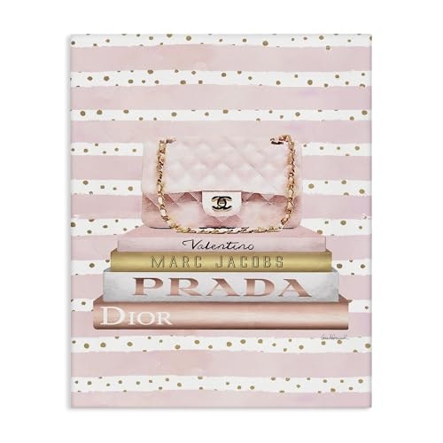 Stupell Industries Pink Purse Bookstack over Stripes Canvas Art: $37.99 Stupell Industries Pink Purse Bookstack over Stripes Canvas Art: $37.99