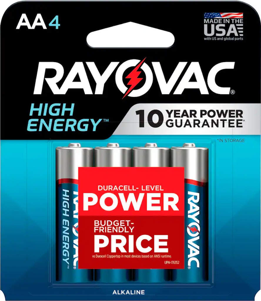 Rayovac High Energy AA Batteries 4 Pack: $2.99