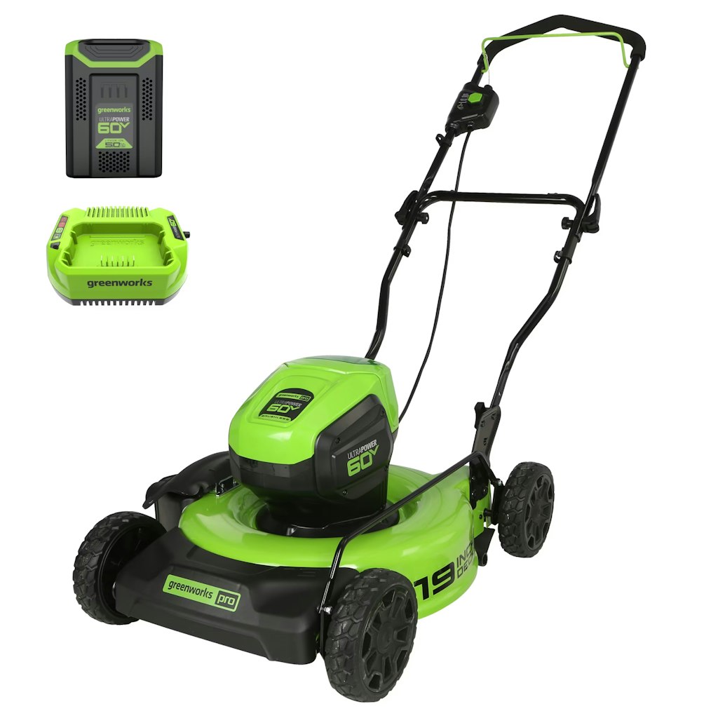 Greenworks 60V 19" Cordless Battery Push Lawn Mower: $195