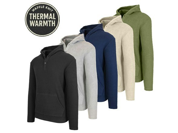 Men's Waffle-Knit Thermal Henley Pullover Hoodie 3-Pack: $20