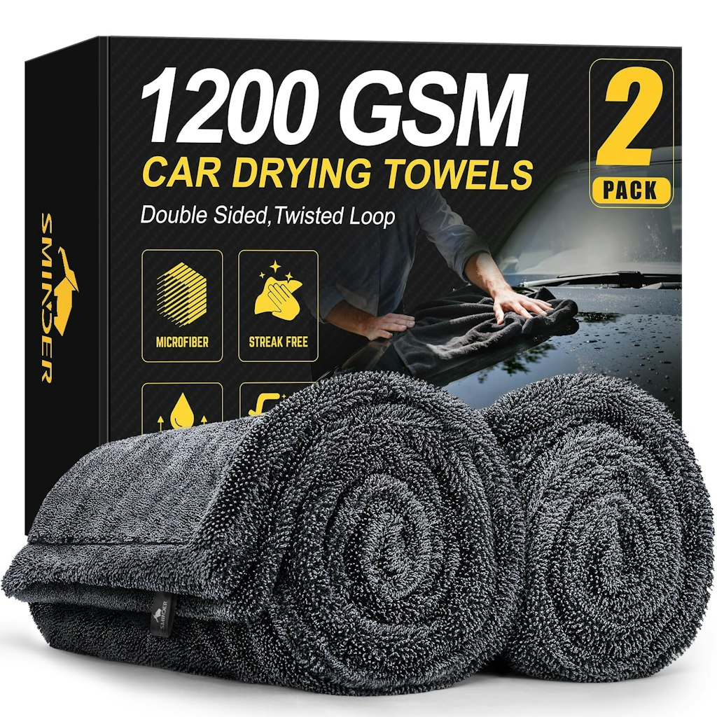 SMINDER 36" x 24" 1200 GSM Microfiber Car Drying Towels 2-Pack: $26