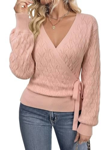Evaless Women's V-Neck Long-Sleeve Wrap Sweater: $26.98 Evaless Women's V-Neck Long-Sleeve Wrap Sweater: $26.98