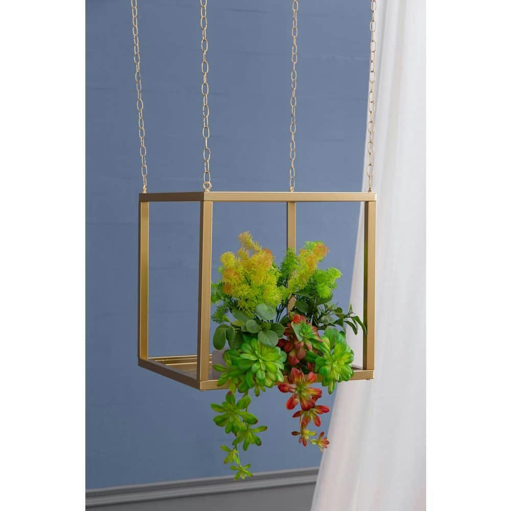 15.5-Inch Gold Accent Cabinet with Open Shelves: $163