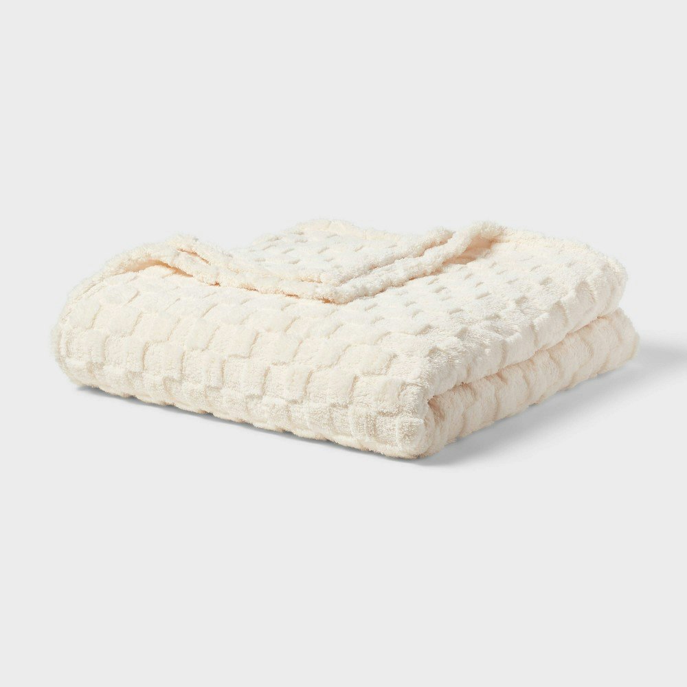 Room Essentials Twin/Twin Extra Long Checkered Jacquard Plush Blanket: $20