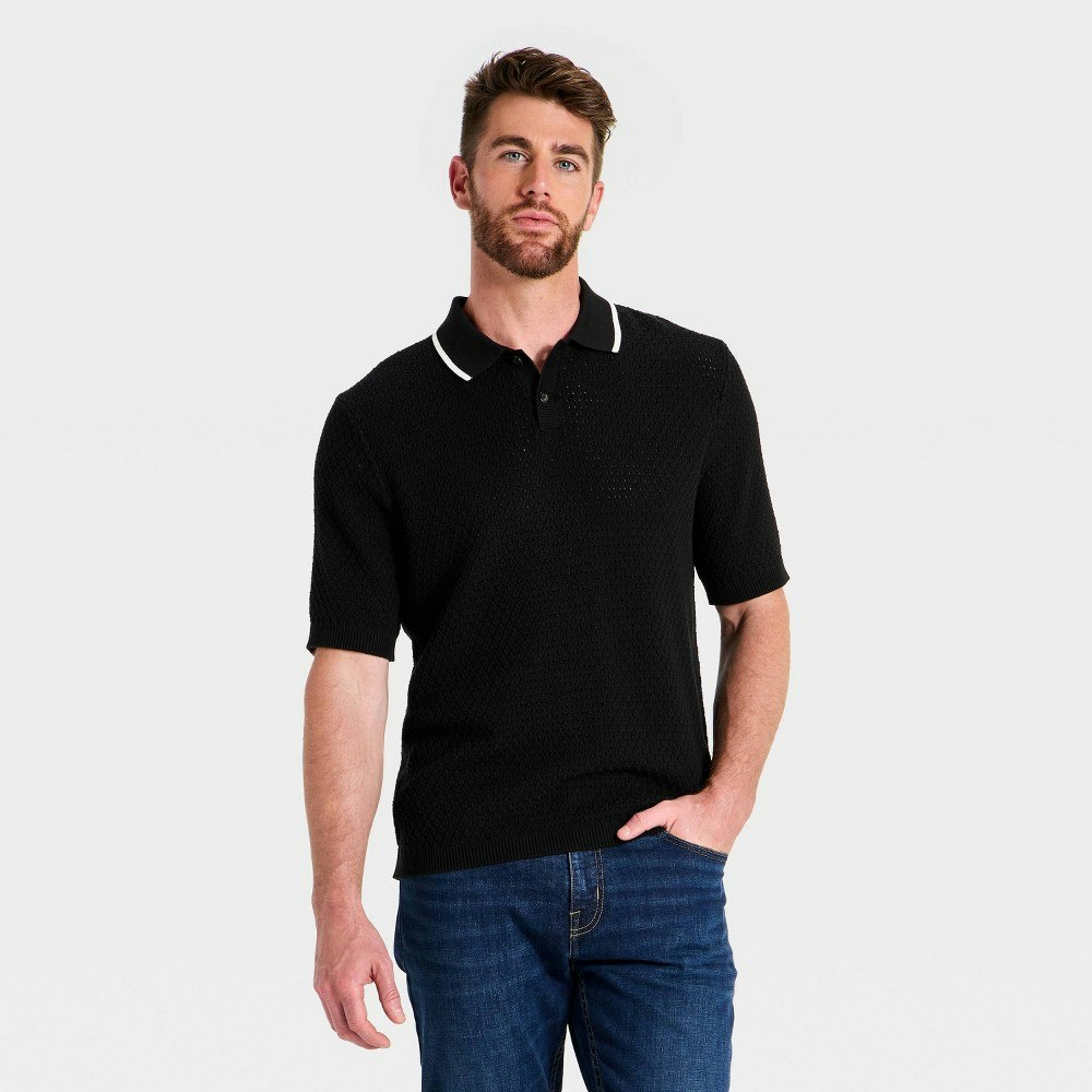 Goodfellow & Co Men's Short Sleeve Open Work Tipped Polo Sweater: $35