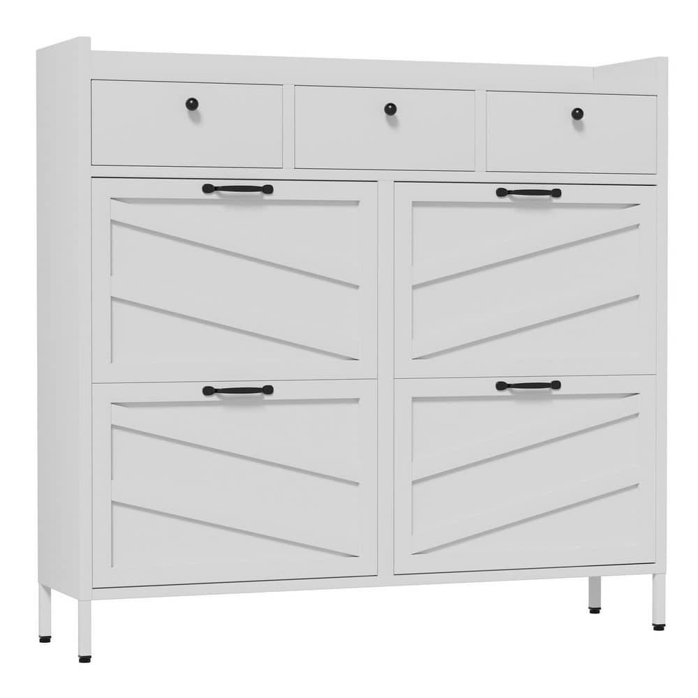 White Metal 4-Flip Drawer and 3-Drawer Shoe Storage Cabinet: $364.80