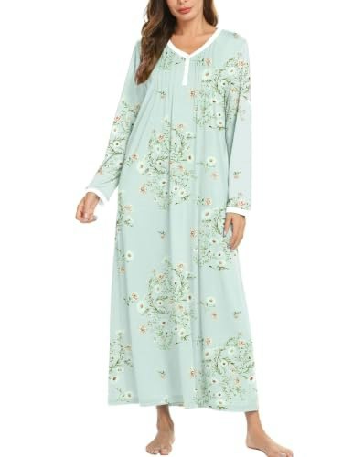 Ekouaer Women's Cotton Long Sleeve Button Nightgown: $27.98 Ekouaer Women's Cotton Long Sleeve Button Nightgown: $27.98