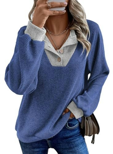 Evaless Women's V-Neck Button Knit Sweatshirt: $19.98 Evaless Women's V-Neck Button Knit Sweatshirt: $19.98