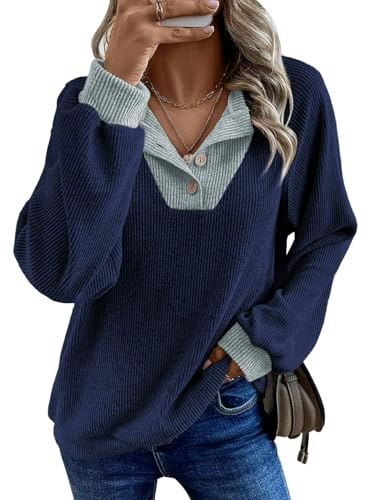 Evaless Women's V-Neck Button Knit Sweatshirt: $19.98 Evaless Women's V-Neck Button Knit Sweatshirt: $19.98