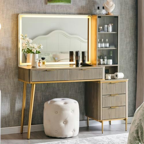 T4TREAM 48-Inch Fluted Makeup Vanity Desk with 36-Inch Lighted Mirror: $297.49