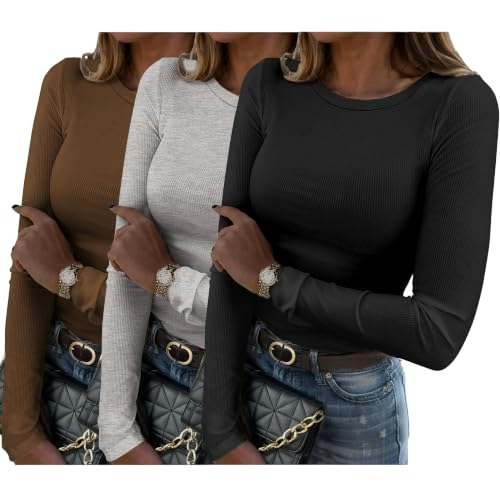 Zeagoo Women's Ribbed Long Sleeve Fitted T-Shirt 3-Pack: $26.99 Zeagoo Women's Ribbed Long Sleeve Fitted T-Shirt 3-Pack: $26.99
