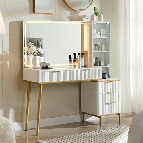 T4tream 48-Inch Fluted Makeup Vanity Desk with Lighted Mirror: $284.99 T4tream 48-Inch Fluted Makeup Vanity Desk with Lighted Mirror: $284.99