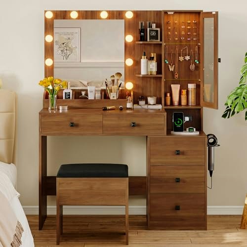 Vanity Desk with Mirror, Lights, and Chair: $186.99 Vanity Desk with Mirror, Lights, and Chair: $186.99