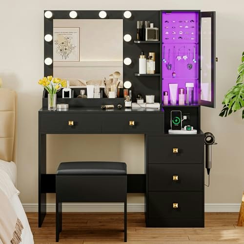 Vanity Desk with Mirror and Lights and Chair: $186.99 Vanity Desk with Mirror and Lights and Chair: $186.99