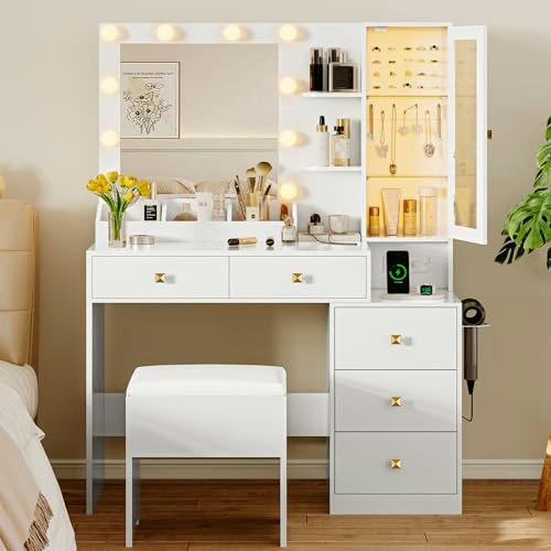 Vanity Desk with Mirror, Lights, and Chair: $186.99 Vanity Desk with Mirror, Lights, and Chair: $186.99