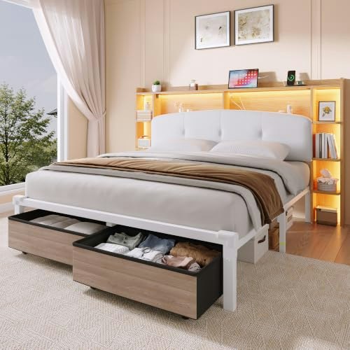 Feonase Full Size Upholstered Platform Bed Frame with Storage Drawers and Charging Station: $178.49 Feonase Full Size Upholstered Platform Bed Frame with Storage Drawers and Charging Station: $178.49