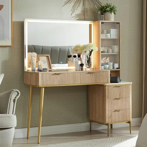 T4tream 48-Inch Fluted Vanity Desk with Lighted Mirror: $199.99 T4tream 48-Inch Fluted Vanity Desk with Lighted Mirror: $199.99