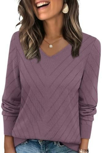 Wiholl V-Neck Long Sleeve Crochet Knit Pullover Sweater: $14.99 Wiholl V-Neck Long Sleeve Crochet Knit Pullover Sweater: $14.99