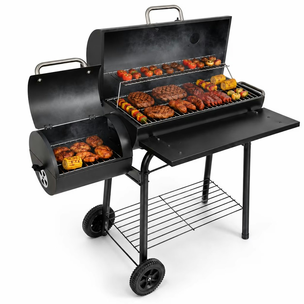 Family-Size 512 sq. in Charcoal Offset Smoker BBQ Grill: $107
