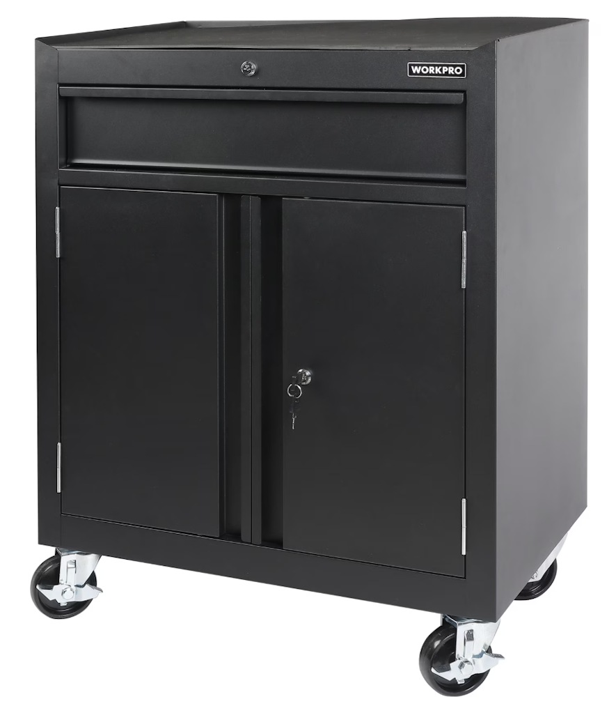 WorkPro 28" 2-Shelf Rolling Garage Storage Cabinet: $140