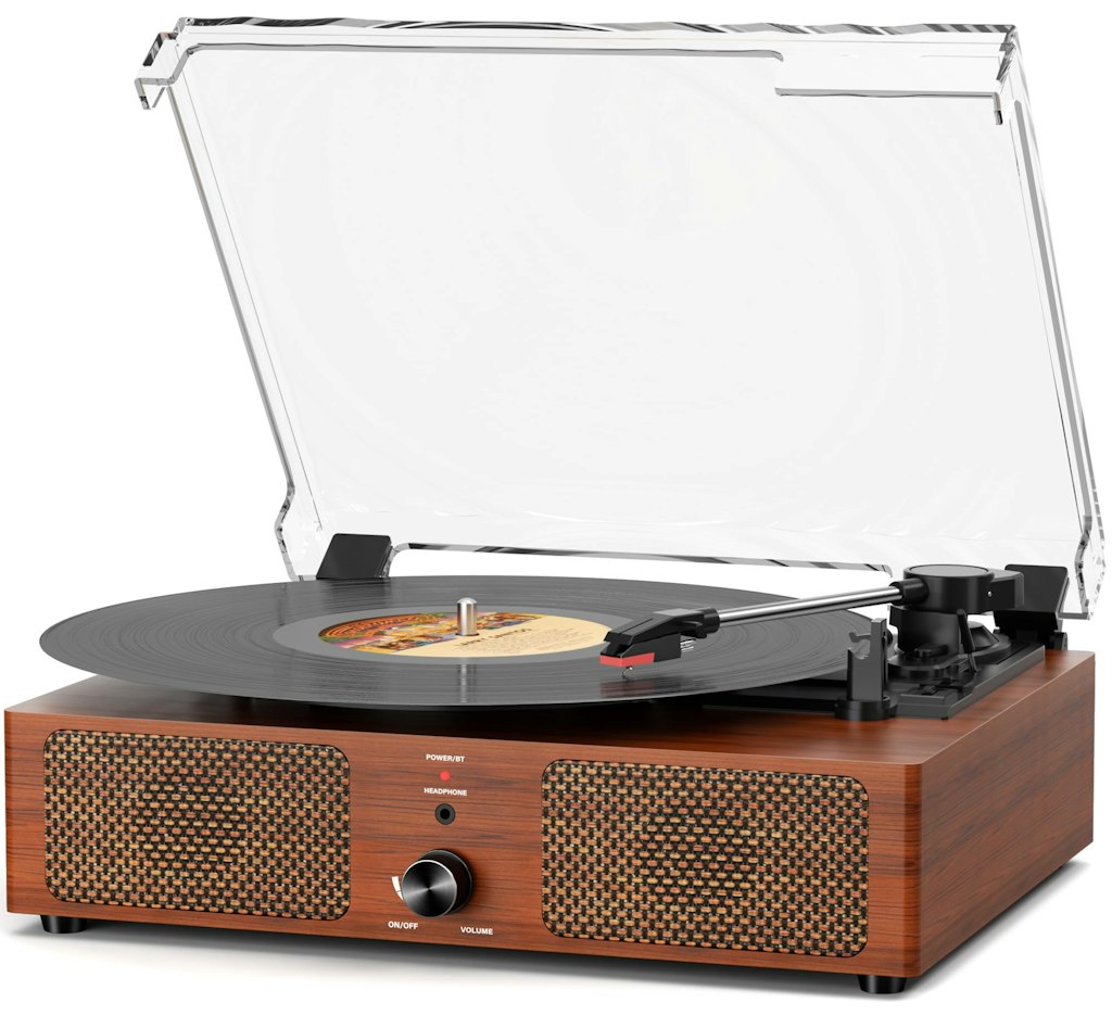 Mersoco Vintage Wood Bluetooth Turntable w/ Built-in Speakers: $30