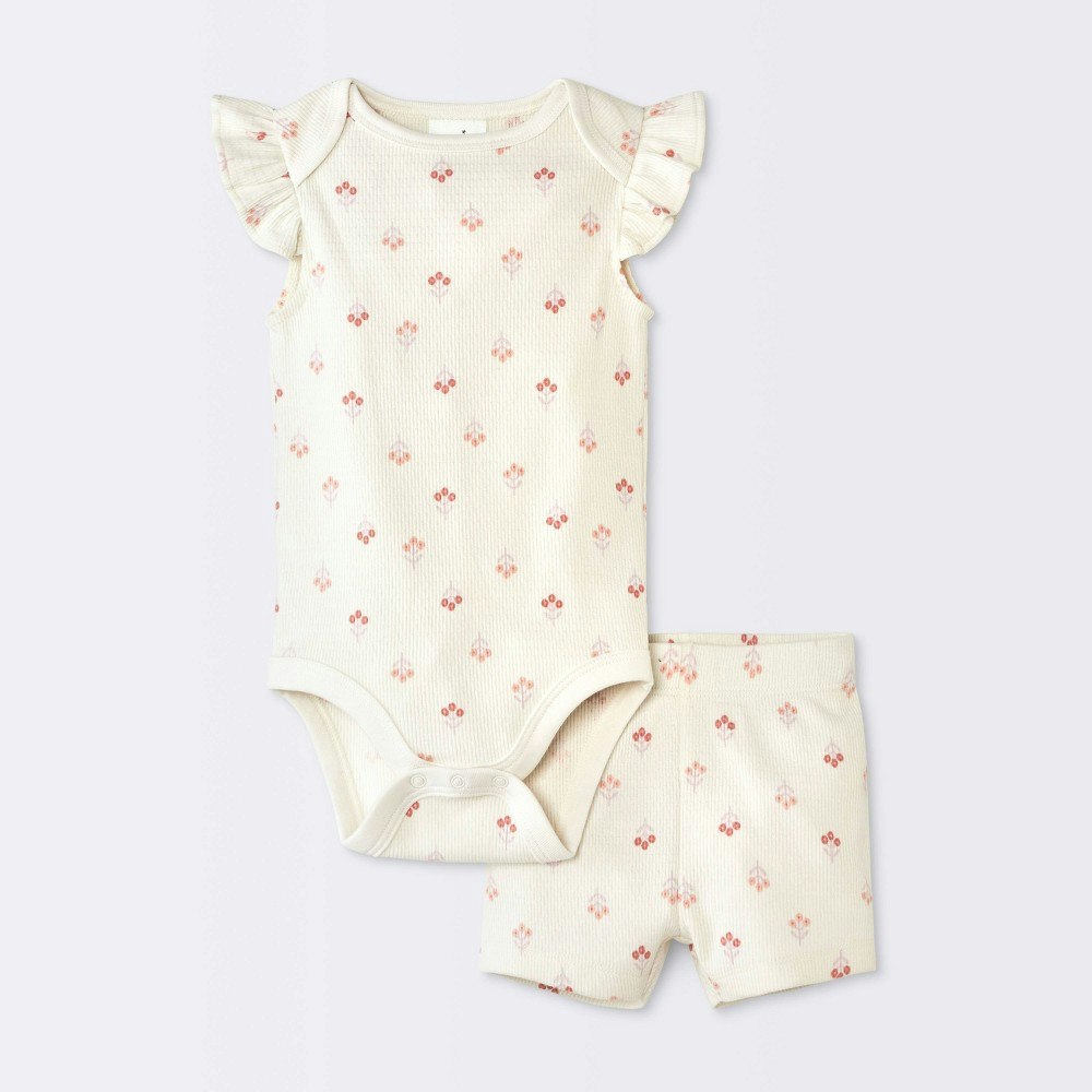 Baby Girls' Floral Bodysuit and Shorts 2-Piece Set: $7.50 Baby Girls' Floral Bodysuit and Shorts 2-Piece Set: $7.50