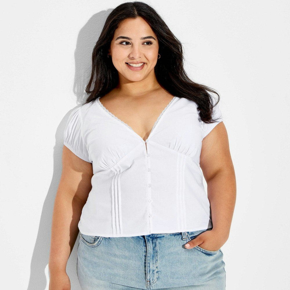 Wild Fable Women's V-Neck Lace Button-Up Blouse: $22