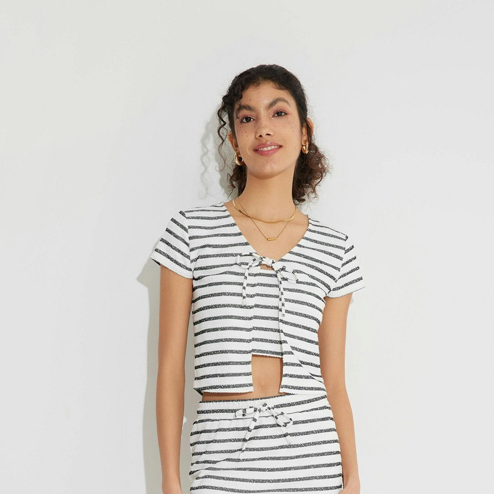 Wild Fable Women's Short Sleeve Jacquard Knit Tie-Front Top: $28 Wild Fable Women's Short Sleeve Jacquard Knit Tie-Front Top: $28