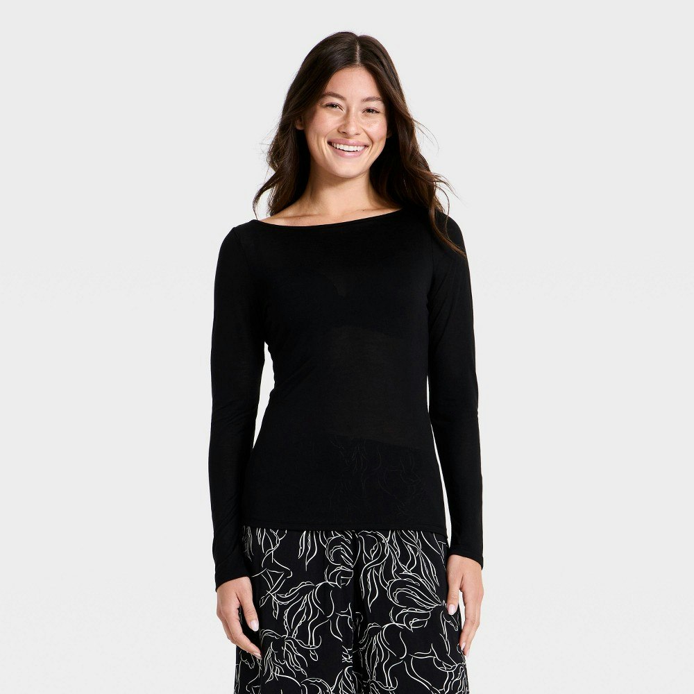 Auden Women's Sheer Boatneck Long Sleeve Sleep Top: $20 Auden Women's Sheer Boatneck Long Sleeve Sleep Top: $20