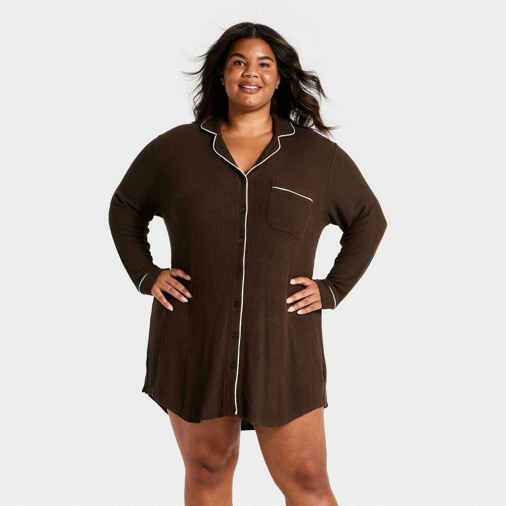 Auden Women's Cozy Ribbed Notch Collar Pajama Gown 2X: $30 Auden Women's Cozy Ribbed Notch Collar Pajama Gown 2X: $30